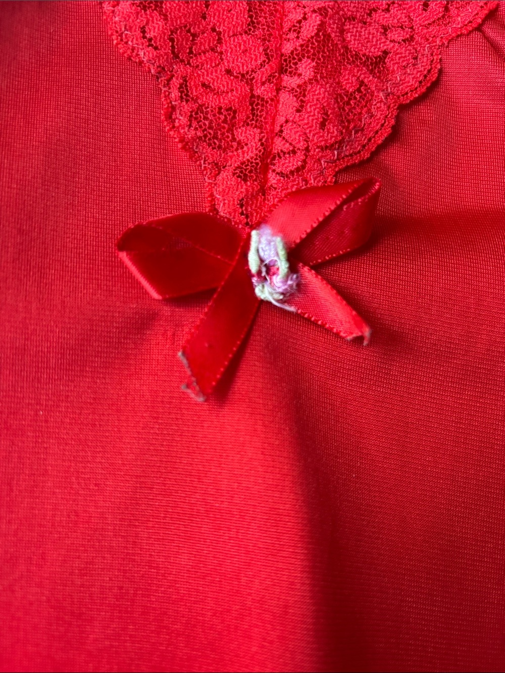 True Vintage 70’s Red Satin Lace Camisole Skirt Slip Set Matching Coordinating S - Picture 7 of 17